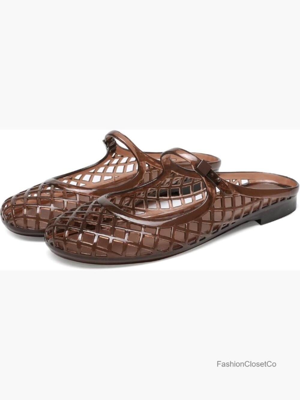 Jelly Mesh Flat Slide Sandals with Adjustable Buckle Strap Closed Toe Slip On